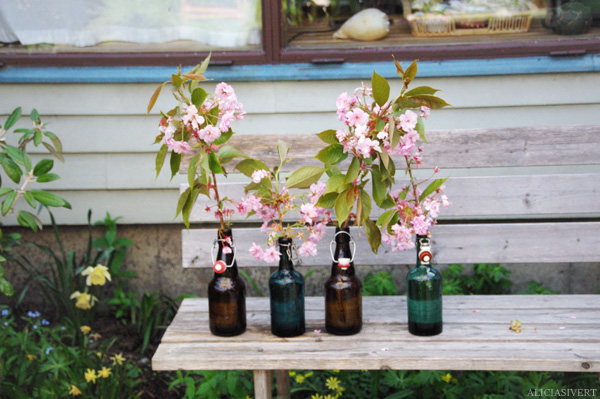aliciasivert, alicia sivertsson, bottle, bottles, cherry blossom, flowers, flower, flaska, flaskor, glasflaska, glasflaskor, saftflaska, saftflaskor, körsbär, körsbärsblom, blommor, blomma, blomster