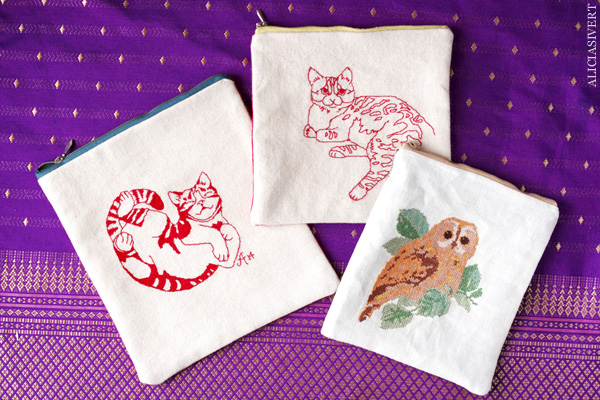 aliciasivert, alicia sivert, alicia sivertsson, saksamlarpåse, broderi, embroidery, needlework, textile, craft, hantverk, slöjd, sy, sömnad, börs, necessär, påse, hand made, diy, do it yourself, alster och makeri, owl, uggla, Stafford Whiteaker, cat, katt, teno, stevie the dog