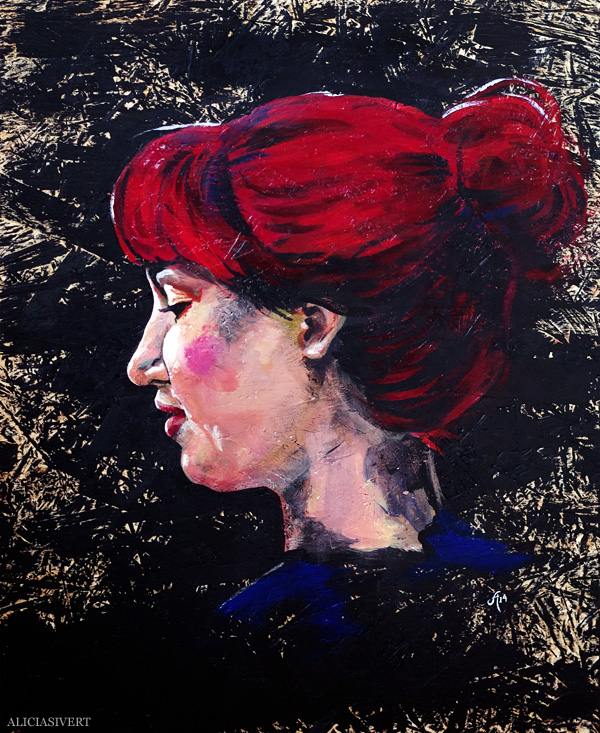 aliciasivert, alicia sivert, alicia sivertsson, målning, akryl, acrylic paint, acrylics, portrait, porträtt, woman, colours, red hair, redhead, self portrait, självporträtt, rött hår