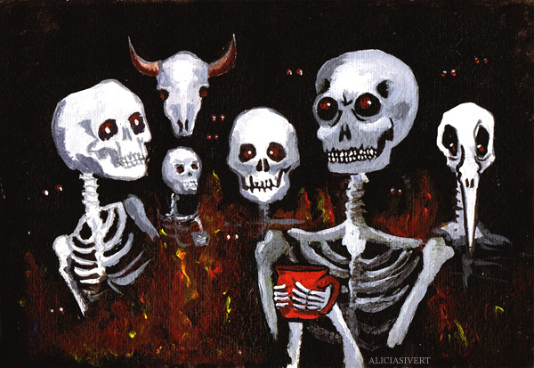 aliciasivert, alicia sivertsson, prestationsdjävlarna, 2012, helvetet, djävul, djävlar, skelett, dödskalle, dödskallar, skalle, skallar, tekopp, kaffekopp, kopp, eld, död, ben, benknotor, skull, death, skeleton, skeletons, skulls, cup, coffee, tea, hell, bone, bones
