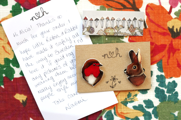 aliciasivert, Naomi Heulwen, jewellry, robin, rabbit, rödhake, kanin