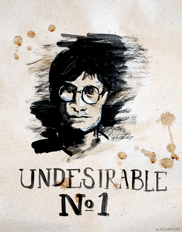 aliciasivert, alicia sivert, alicia sivertsson, harry potter, poster, affisch, halloween, party, painted, painting, acrylics, akrylfärg, måla, målad, målat, måleri, black and white, undesirable no. 1, wanted poster, efterlysning, monthly makers maj magi magic
