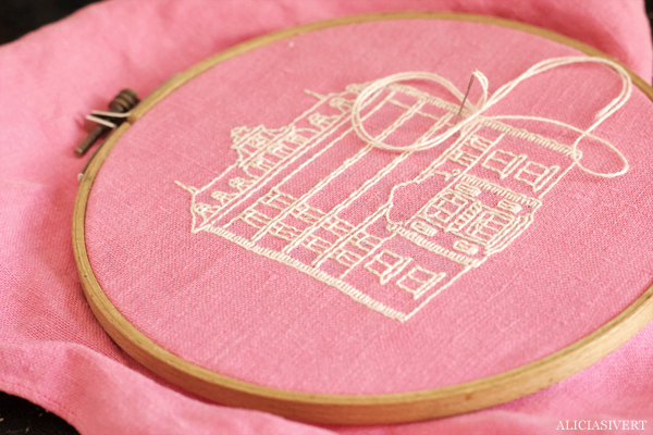 aliciasivert, alicia sivert, alicia sivertsson, embroidery, broderi, needlework, hoopart, textile art, textilkonst, the grand budapest hotel, building, architecture, arkitektur, hus, byggnad