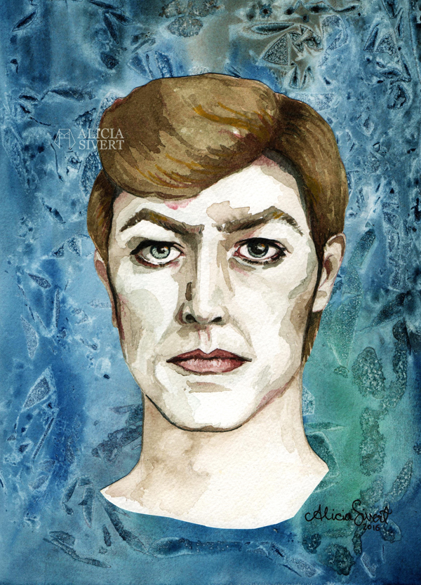 "Starman", David Bowie portrait in aquarelle by Alicia Sivertsson, 2016. water colour color watercolor watercolour akvarell vattenfärg måla målning painting paint porträtt aliciasivert alicia sivert skapa skapanade kreativitet creativity create