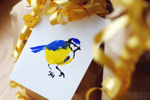 blue tit blåmes akvarell aquarelle water colour color birthday card födelsedagskort kort målning painting bird fågel alicia sivert aliciasivert sivertsson