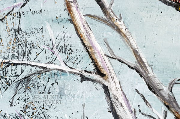 "Lärkfalk vid Muskmyr" (detail), acrylic painting by Alicia Sivertsson, 2016. fågel rovfågel falk måla målning akryl akrylmålning skapa skapande fågelskåda fågelskådning alicia sivert aliciasivert måla på spånskiva eurasian hobby falcon björk stammar björkstammar konst kreativitet