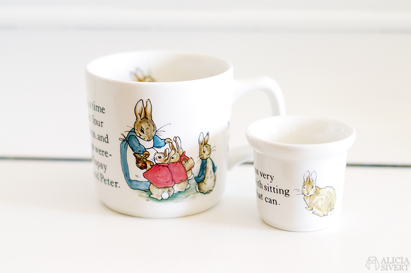 loppis second hand begagnat tradera thrift beatrix potter peter rabbit pelle kanin flopsy mopsy cotton-tail mrs. rabbit cup mug kopp mugg wedgwood egg äggkopp ägg server