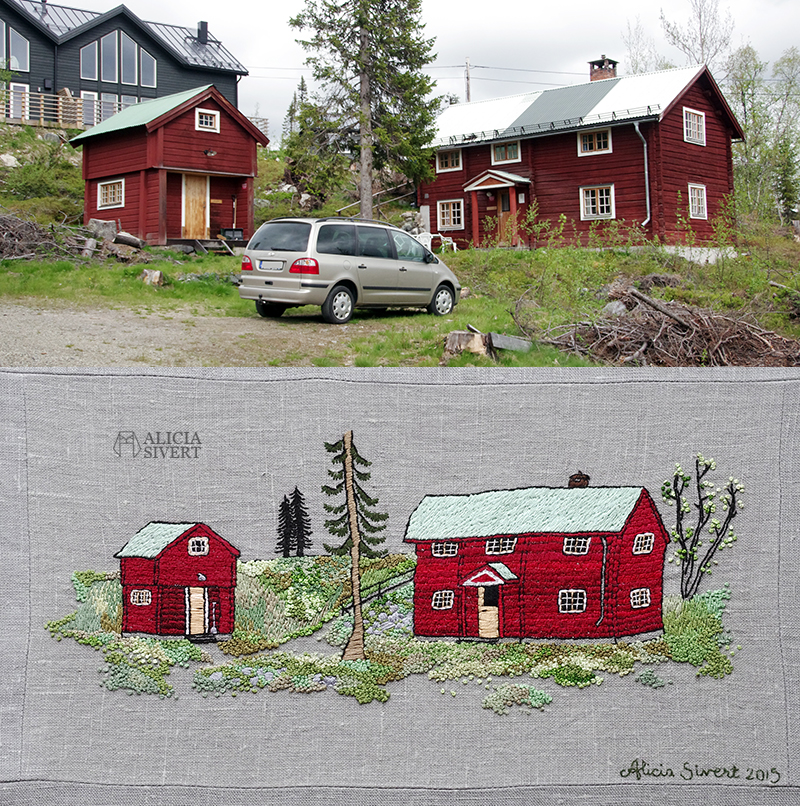 aliciasivert alicia sivert sivertsson konst textilkonst textil textilt bild bildskapande broderi skapa skapande brodera embroidery needlework textile art artist creativity farfarstugan vemdalsskalet timmerstuga stuga röd