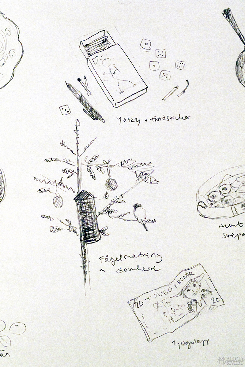 Processbilder från skapandet av Mormors bok - handbunden bok med illustrationer i akvarell, av Alicia Sivertsson - www.aliciasivert.se / bokbinderi binda böcker akvarell illustration illustrationer teckning teckningar skiss skisser beställning beställningar beställa skapa personlig present