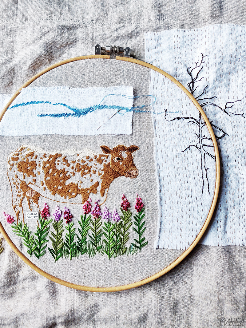 Broderi fjällko av Alicia Sivertsson - www.aliciasivert.se