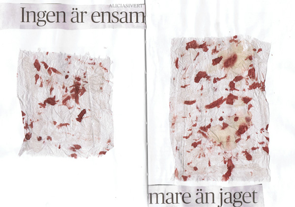 ingen är ensam, aliciasivert, alicia sivertsson, collage, scrapbook, scrap book, blood, blod, ensam, ensamhet, ingen är ensammare än jaget, kollage