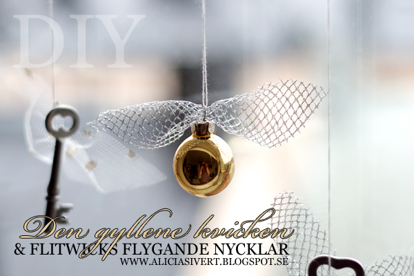 DIY the Golden Snitch and Flitwick's flying keys garland, tutorial by Alicia Sivertsson, 2015. Harry Potter Halloween party idées, hogwarts, key, tulle, organza, lace, do it yourself, magic, skapa, skapande, kreativitet, fest, harry potterfest, den gyllene kvicken, flitwicks flygande nycklar, förtrollat, förtrollad, förtrollade, alicia sivert, aliciasivert, tyll, spets, julgranskula, julgranskulor, julkula, julkulor, christmas ornament, christmas ornaments, spare key, nyckel, nycklar, how to, gör det själv, pictorial