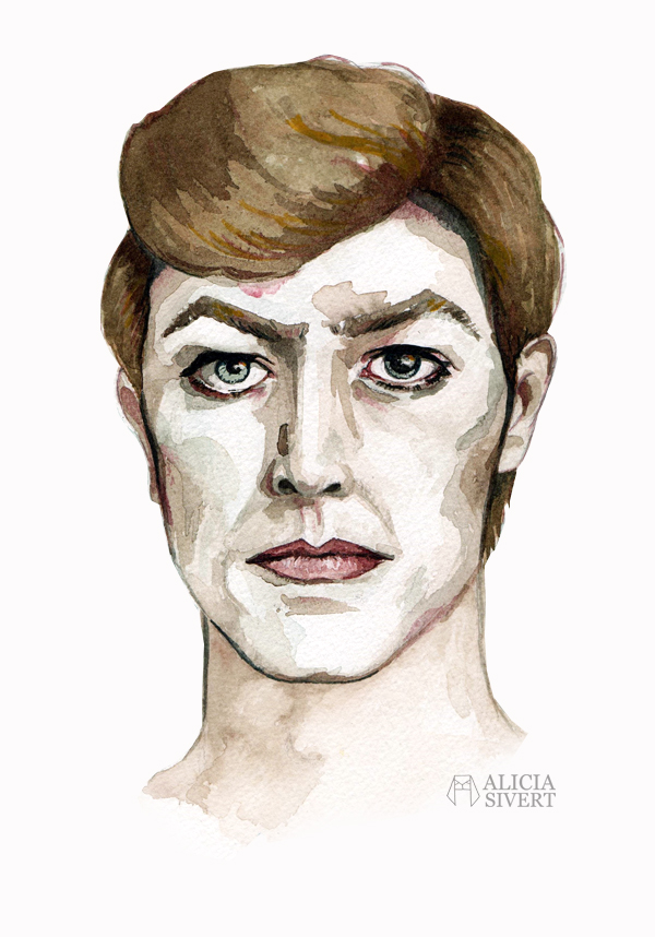 "Starman", David Bowie water colour portrait by Alicia Sivertsson, 2016. aquarelle, akvarell, water color, colour, porträtt, måla, målning, creativity, kreativitet, skapande, skapa, måla varje vecka, måla en sak i veckan, vattenfärg, artist, musiker, musician, homage