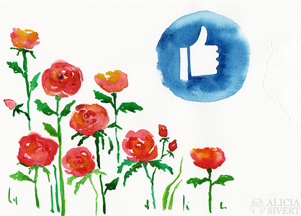 like facebook watercolor watercolour water color colour akvarell aquarelle vattenfärg måla målning paint painting rose roses thumbs up gilla en tjej tumme upp feminism 8:e mars manifest