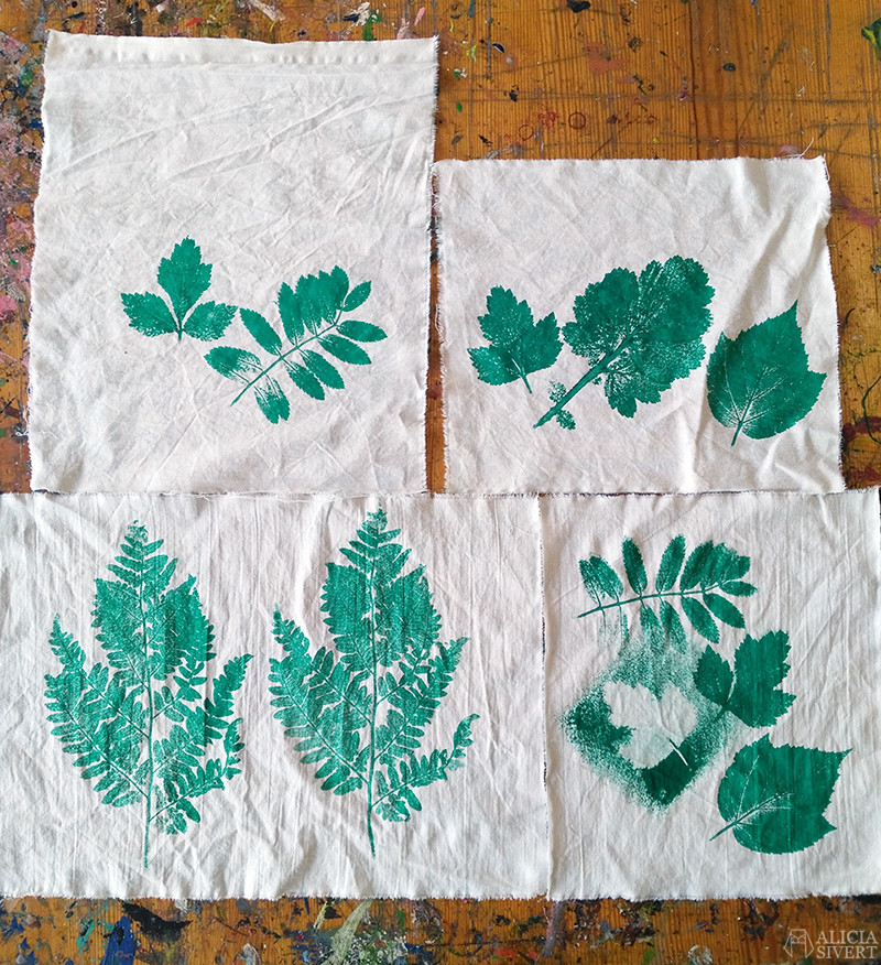 aliciasivert alicia sivertsson  skapande kreativitet alicia sivert tyg textil textiltryck tygtryck tryck blad löv växtdelar