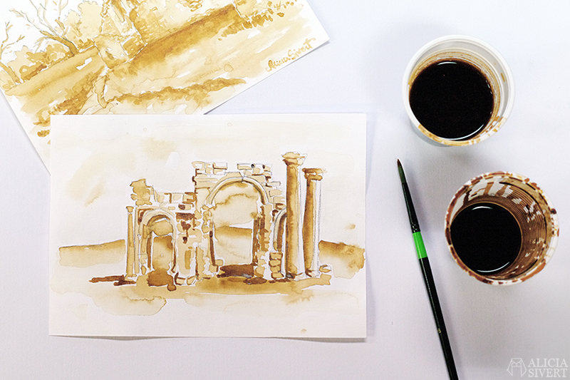 aliciasivert alicia sivert sivertsson skapa skapande kreativitet hantverk handgjort rita teckna måla målning teckning kaffe måla med kaffe ruin ruiner bildochform skapa med barn